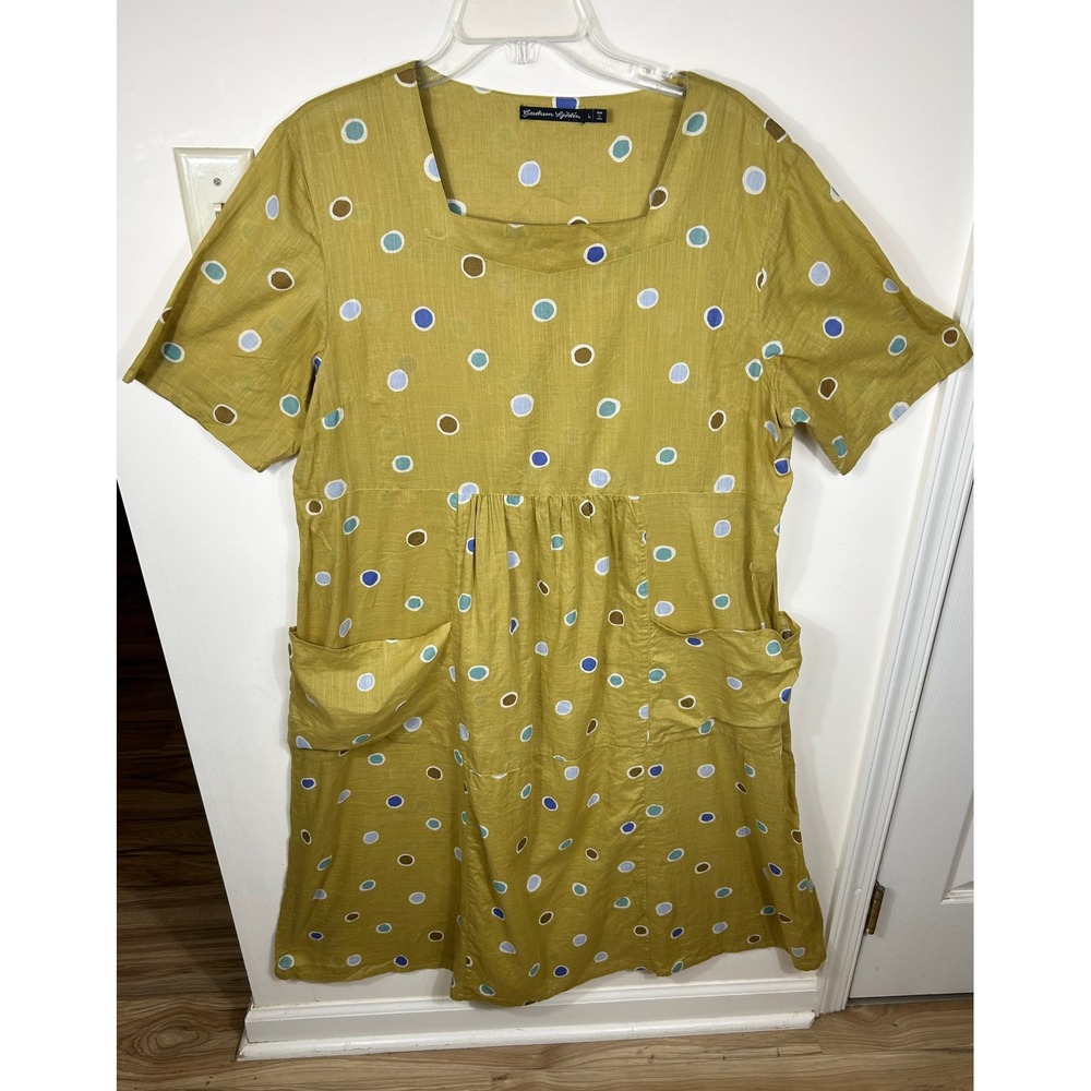Gudrun Sjödén Tunic Dress Sz L Polka Dot Organic Cotton Pockets Lagenlook Artsy